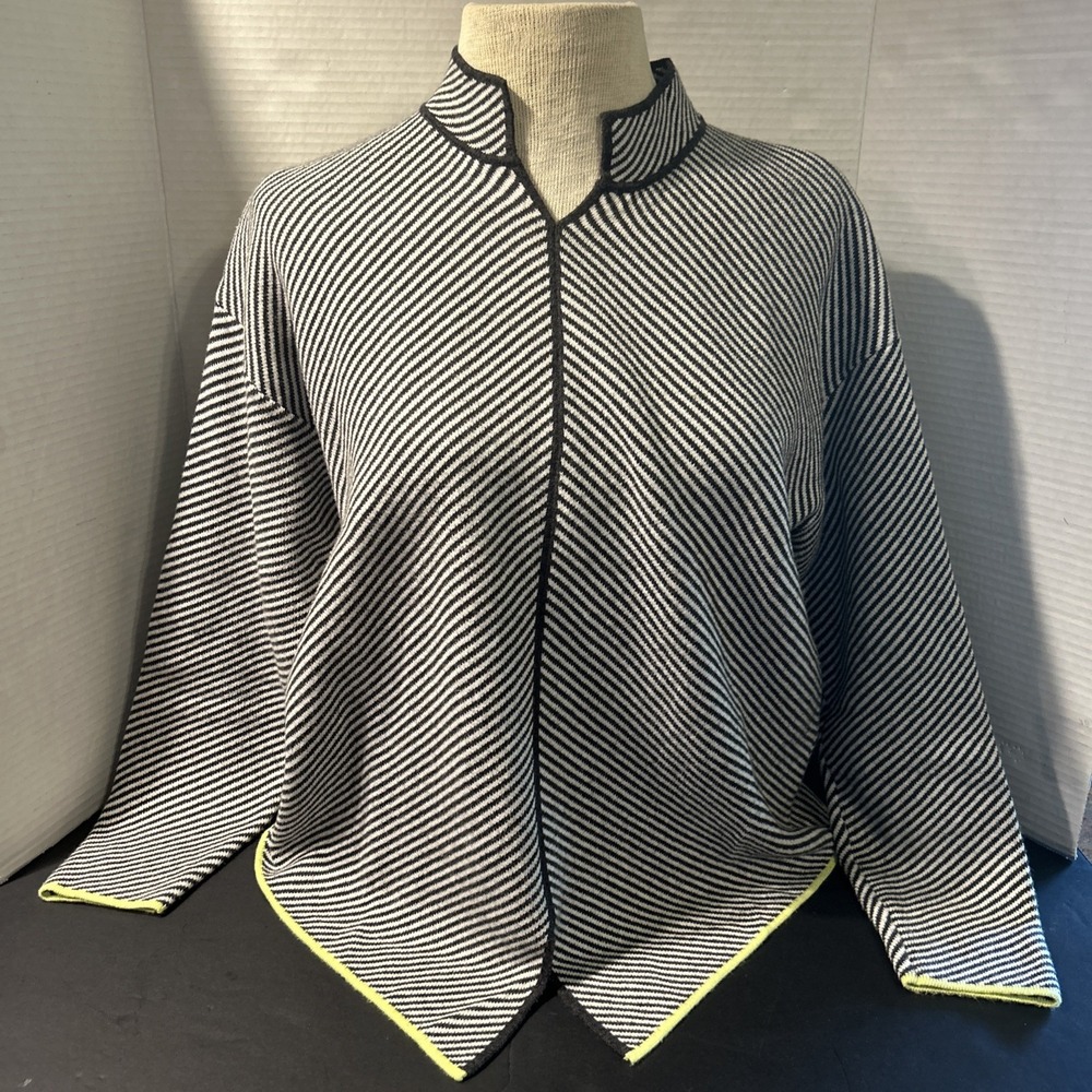 Zaket & Plover V Neck Knit Sweater Size Small Striped Grey Cashmere & Cotton